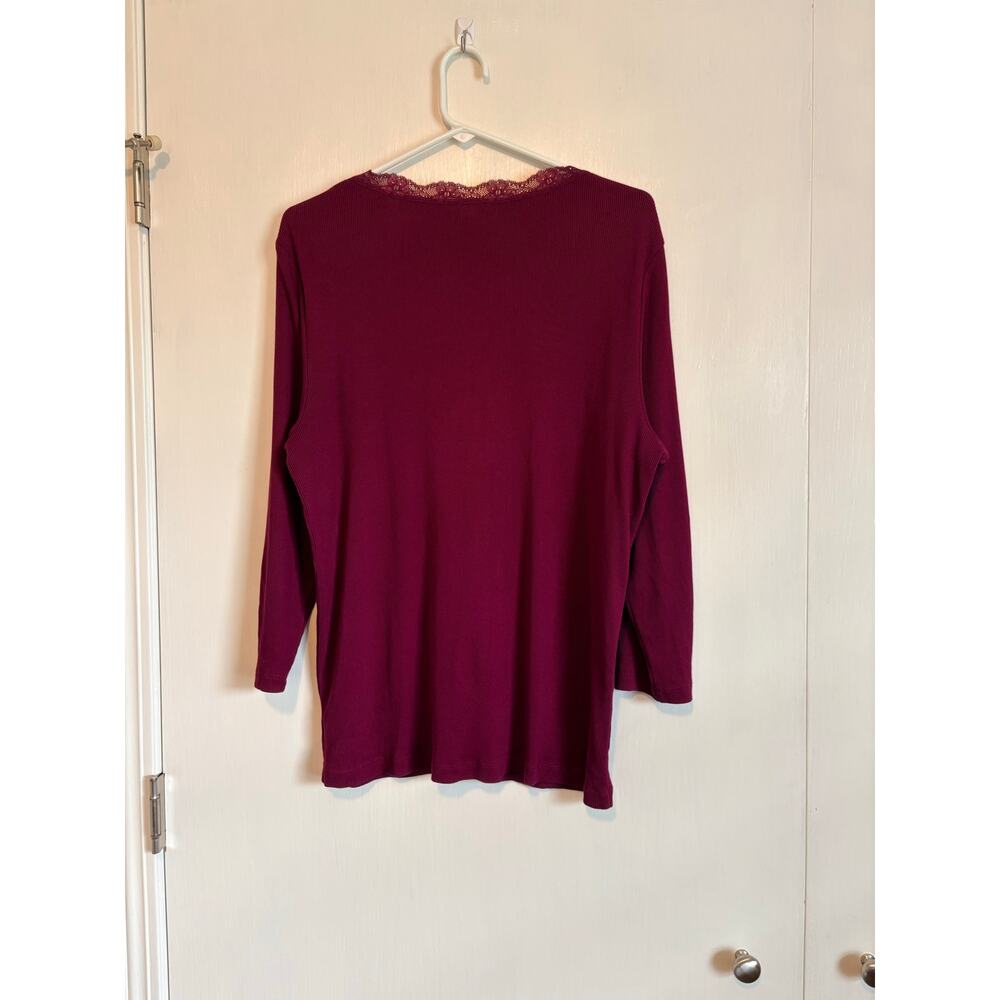 Talbots Burgundy Lace Trim Cardigan 100% Cotton 3/4 Sleeves XL Dark Romantic - Picture 2 of 5